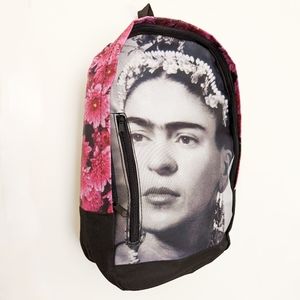 Frida Kahlo inspired backpack // 🪷🪷🪷 Pink flowers print on sides.